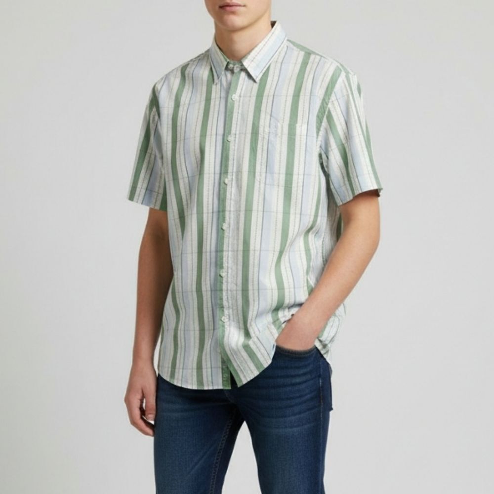 Platini Boys NWT Green Striped Casual Button Down Shirt Sizes 10/12 & 18